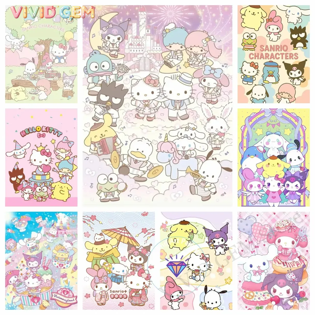 Photo Mosaic Print - Diamantmalerei Sanrio Family Collection Diamantmosaik Handgemachte