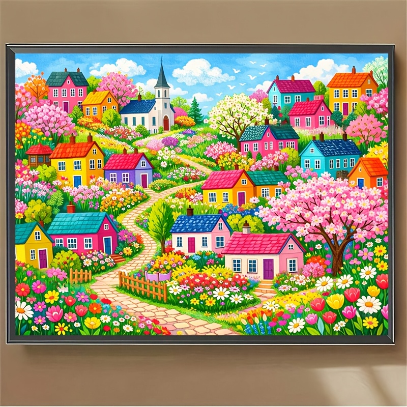 Photo Mosaic Print - Diamond Painting Set Frühlingsfarbenfrohe Stadt Diamantmosaik