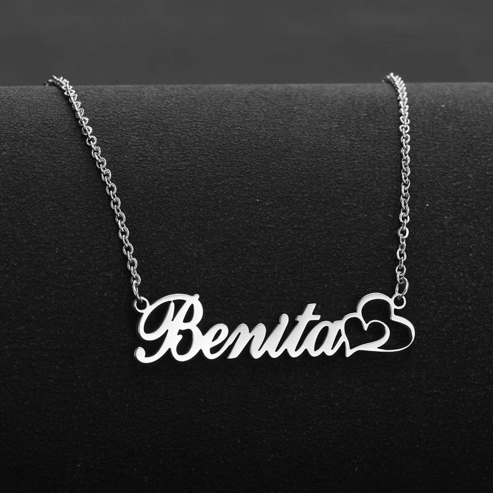Name Necklace Custom - Personalisierte Doppelherz-Halskette mit individuellem Namen, Edelstahl,