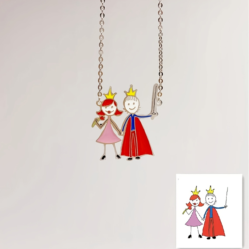 Name Necklace Custom - Maßgefertigte Emaille-Anhänger-Halskette, Kinderzeichnungen, Charm-Souvenirs, Schmuck aus